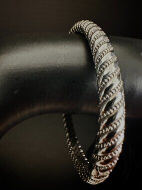 925 Sterling Silver Thailand Rope Twist Bangle Bracelet | 29g Statement Cuff